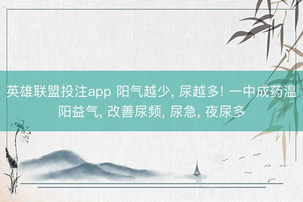 英雄联盟投注app 阳气越少, 尿越多! 一中成药温阳益气, 改善尿频, 尿急, 夜尿多